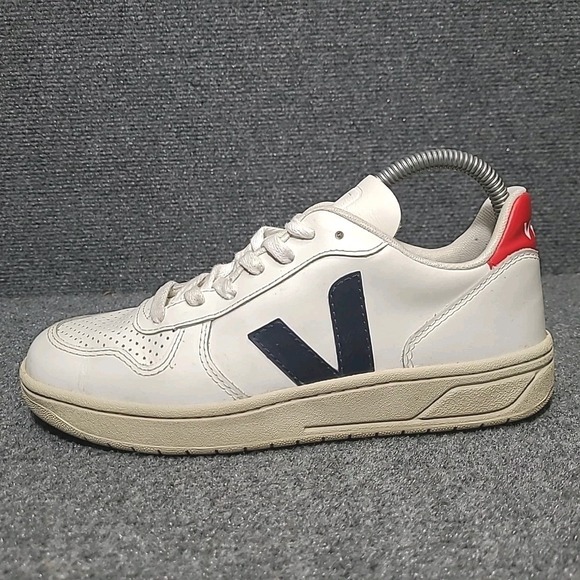 VEJA V-10 Sneakers Womens Size 7 White Red Blue Leather White Nautico Pekin - Picture 8 of 16